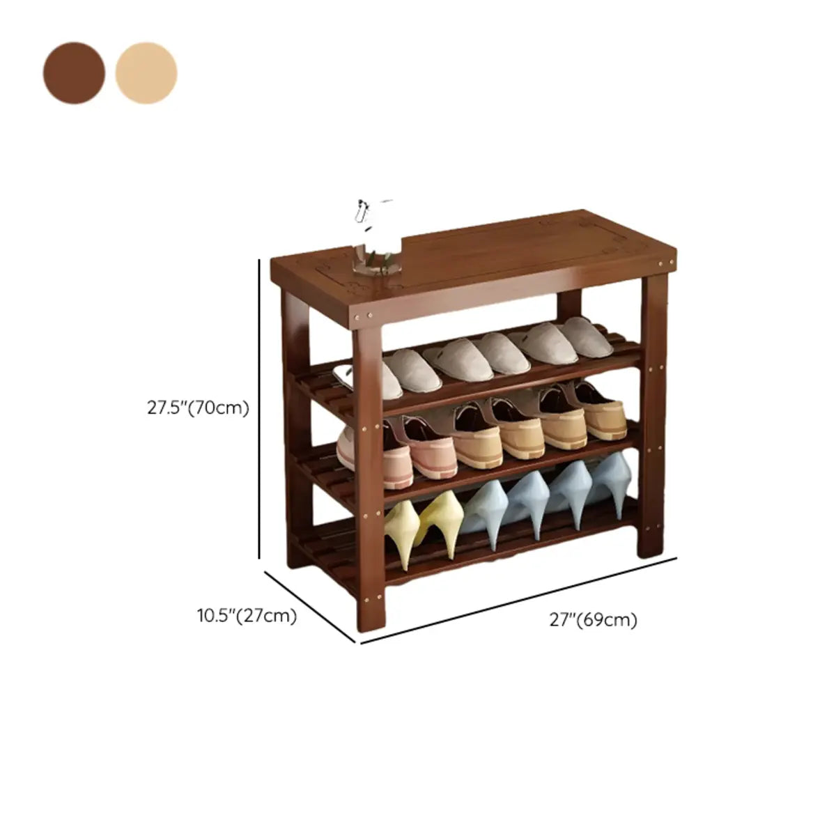 Freestanding Wood Bench Entryway Brown Medium Shoe Rack Image - 53