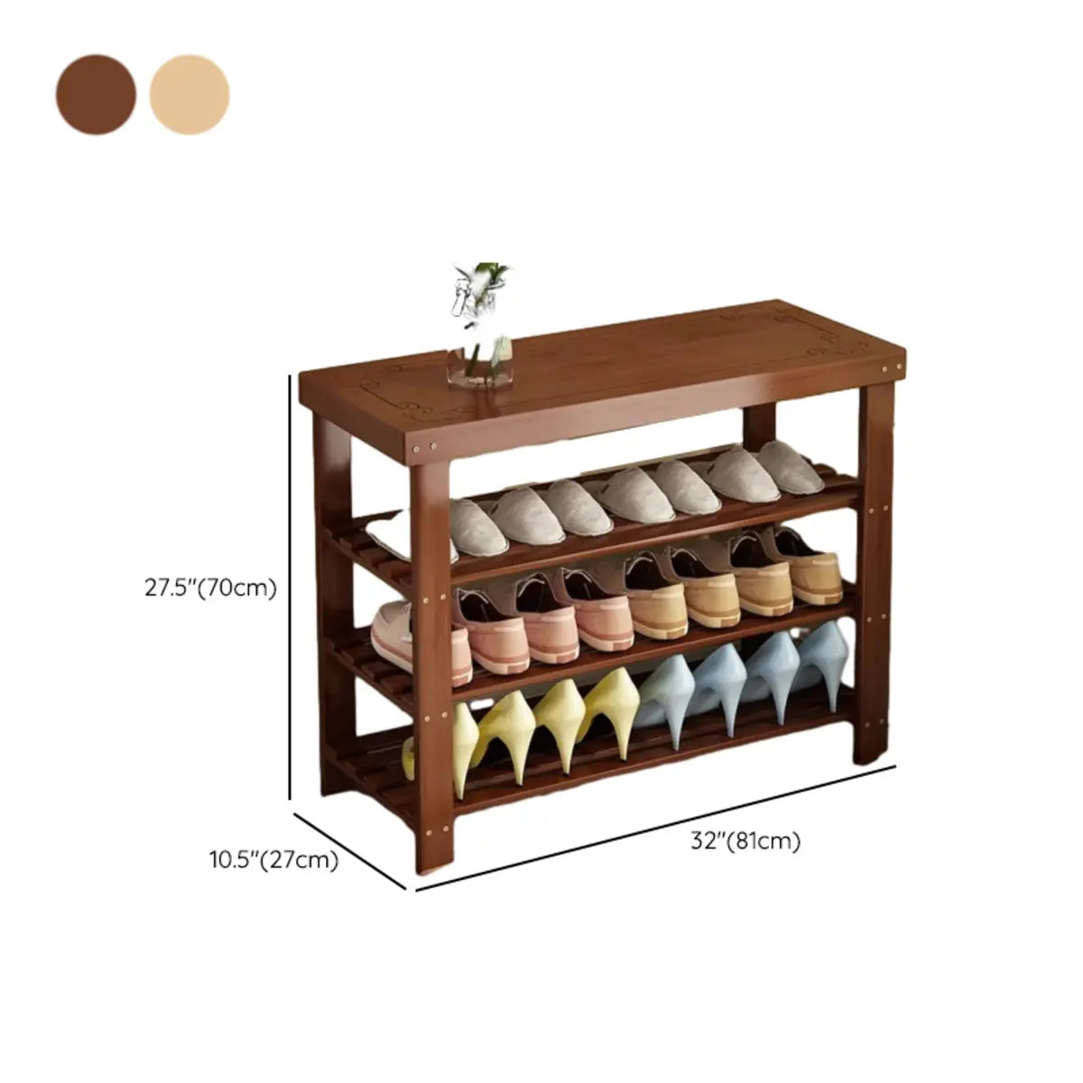 Freestanding Wood Bench Entryway Brown Medium Shoe Rack Image - 54