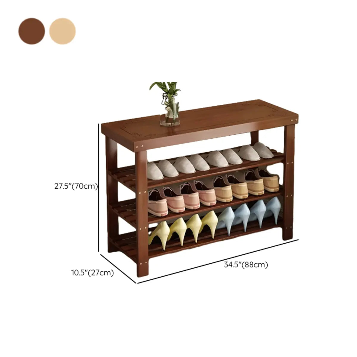 Freestanding Wood Bench Entryway Brown Medium Shoe Rack Image - 55