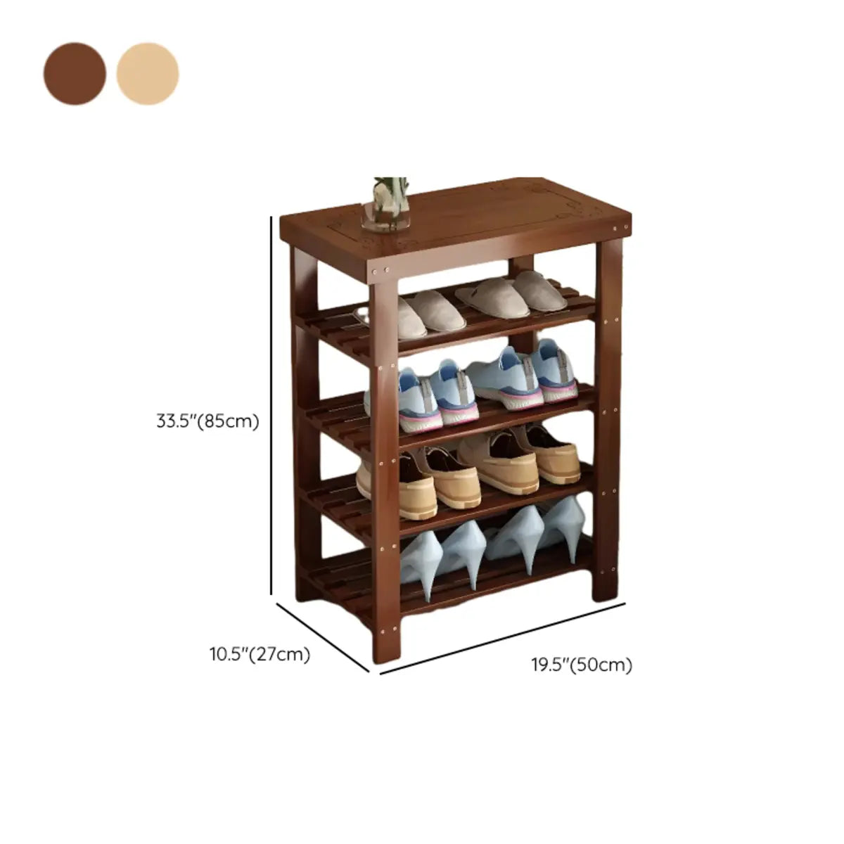 Freestanding Wood Bench Entryway Brown Medium Shoe Rack Image - 56