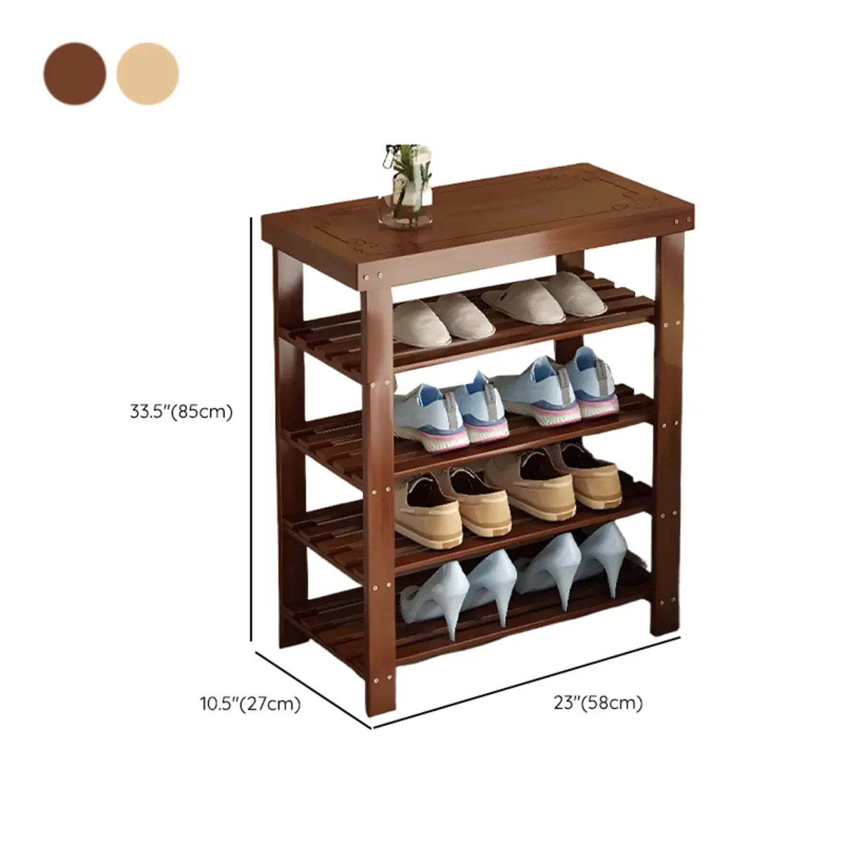 Freestanding Wood Bench Entryway Brown Medium Shoe Rack Image - 57