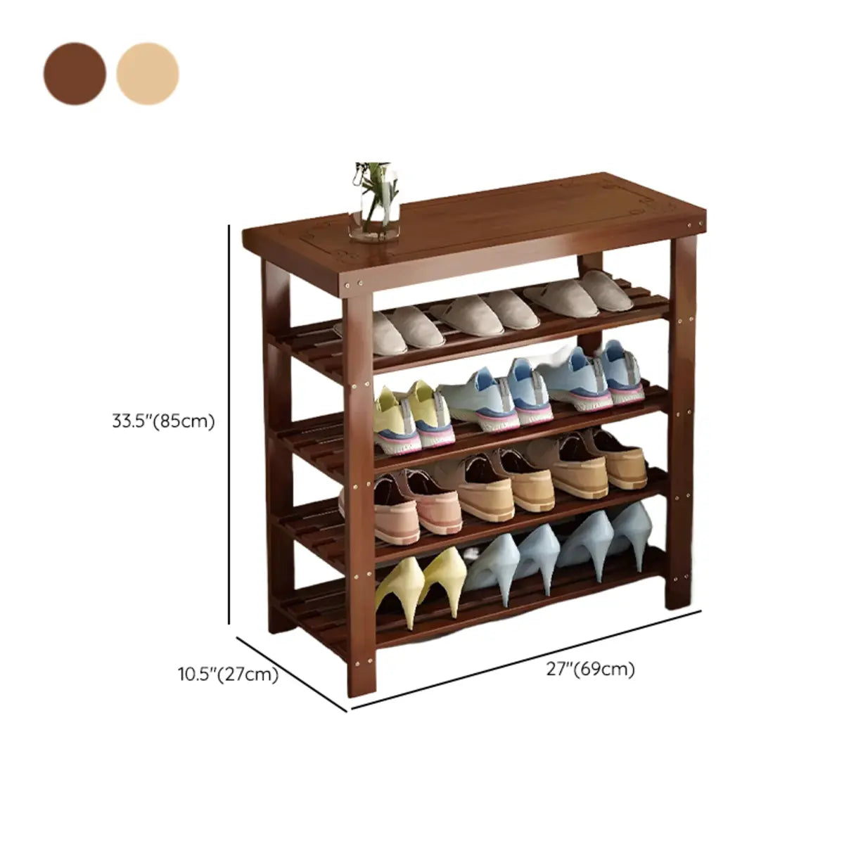 Freestanding Wood Bench Entryway Brown Medium Shoe Rack Image - 58