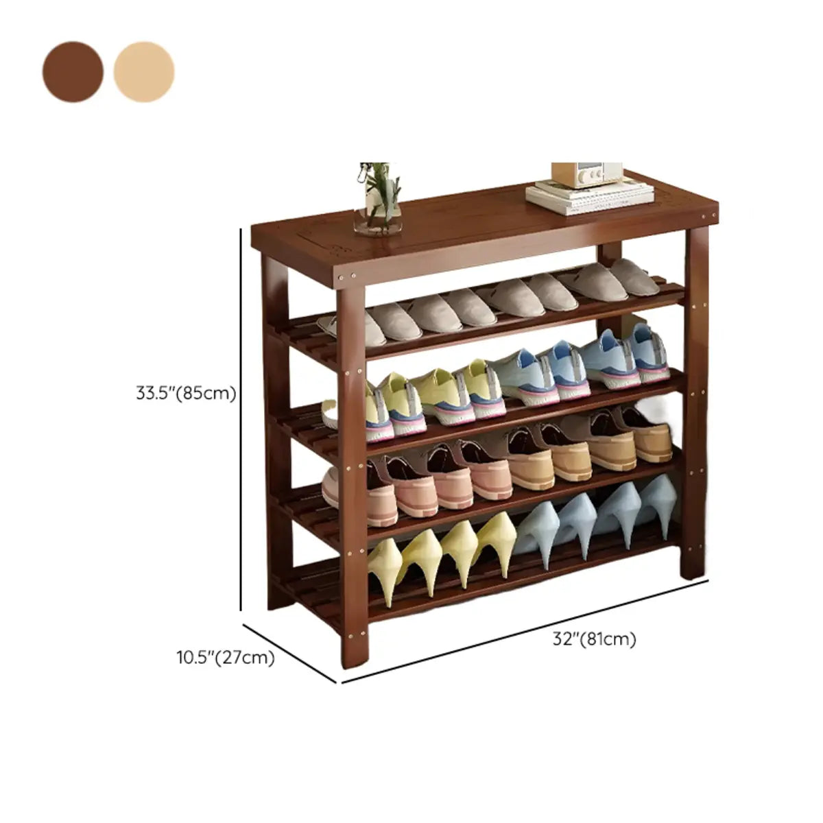 Freestanding Wood Bench Entryway Brown Medium Shoe Rack Image - 59