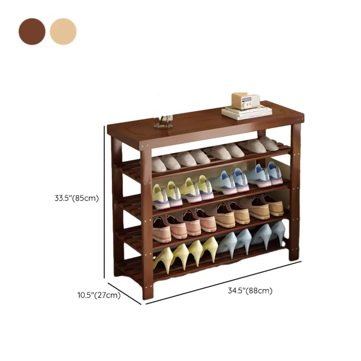 Freestanding Wood Bench Entryway Brown Medium Shoe Rack Image - 60