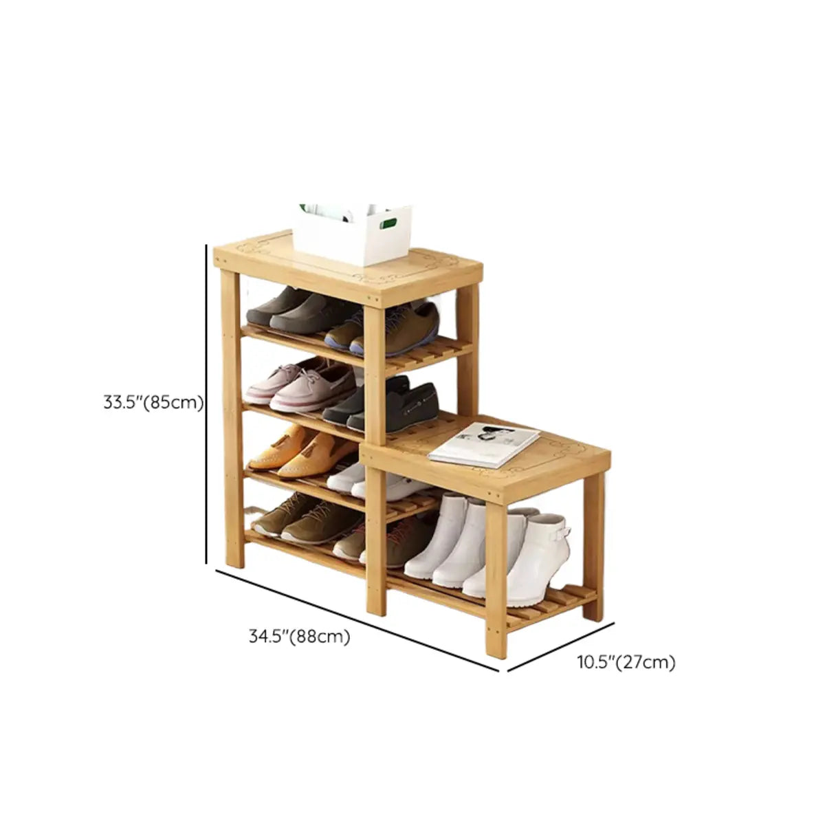 Freestanding Wood Bench Entryway Brown Medium Shoe Rack Image - 61