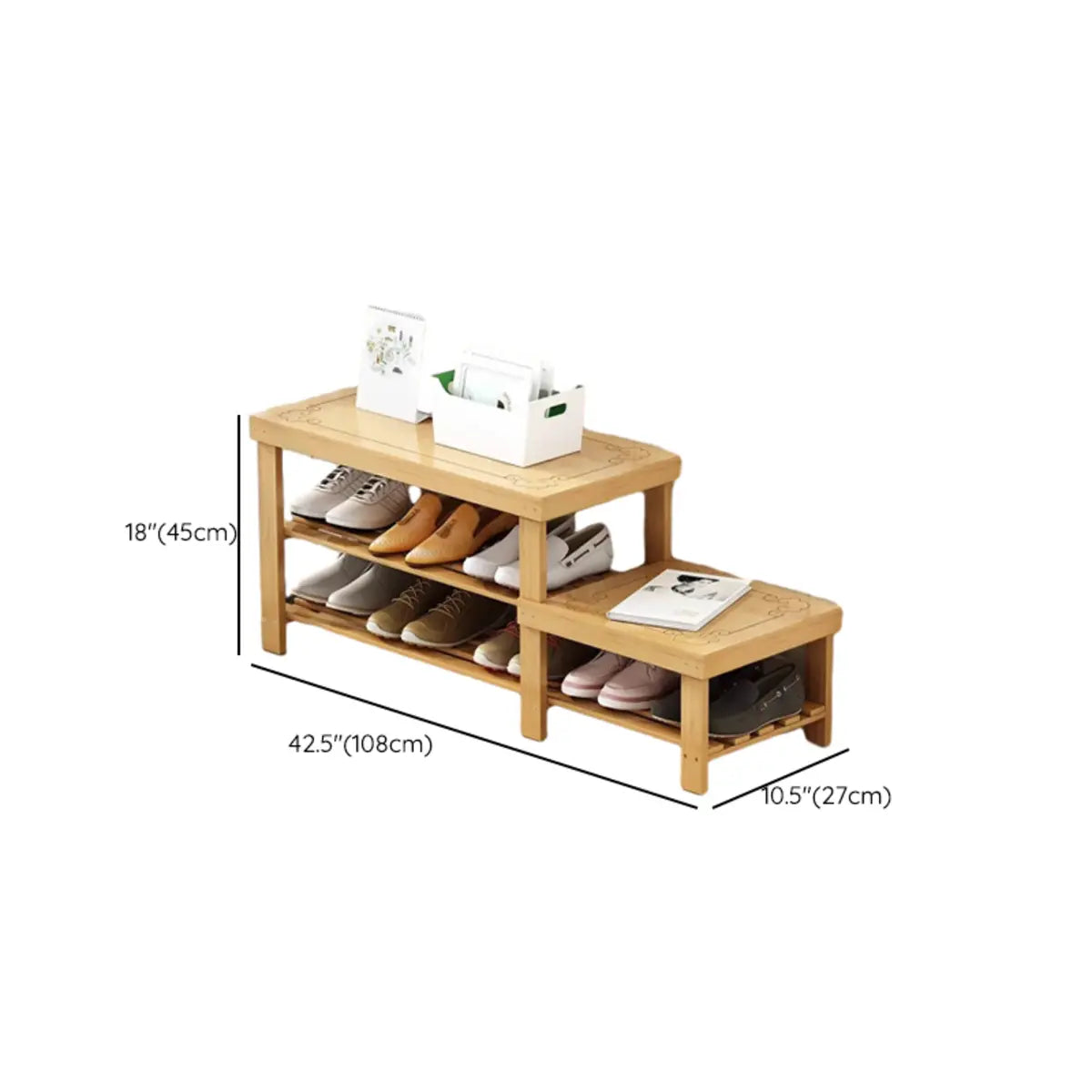 Freestanding Wood Bench Entryway Brown Medium Shoe Rack Image - 62