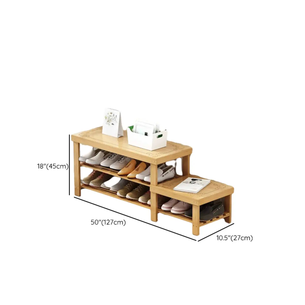 Freestanding Wood Bench Entryway Brown Medium Shoe Rack Image - 63