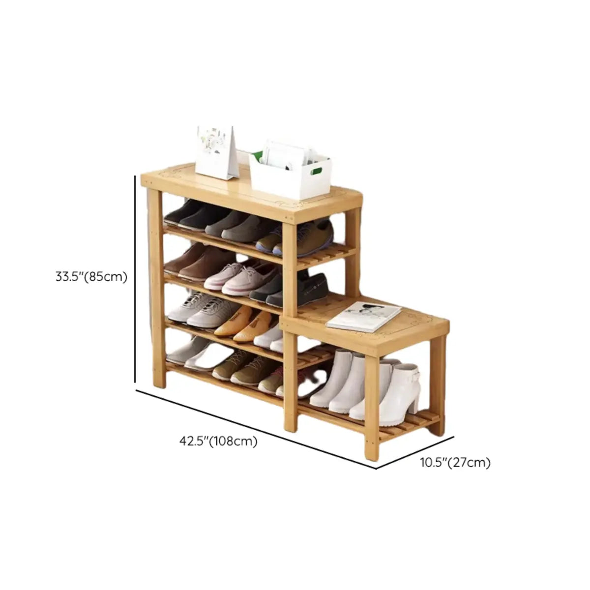 Freestanding Wood Bench Entryway Brown Medium Shoe Rack Image - 64