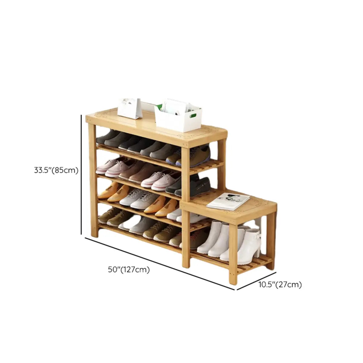 Freestanding Wood Bench Entryway Brown Medium Shoe Rack Image - 65