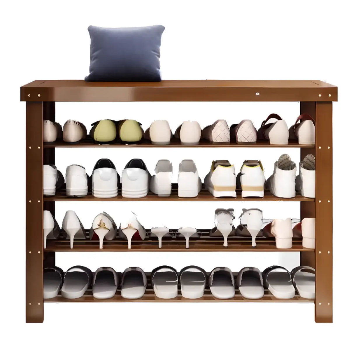 Freestanding Wood Bench Entryway Brown Medium Shoe Rack Image - 6