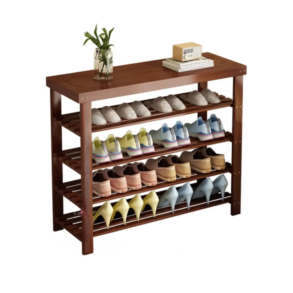Freestanding Wood Bench Entryway Brown Medium Shoe Rack Image - 7