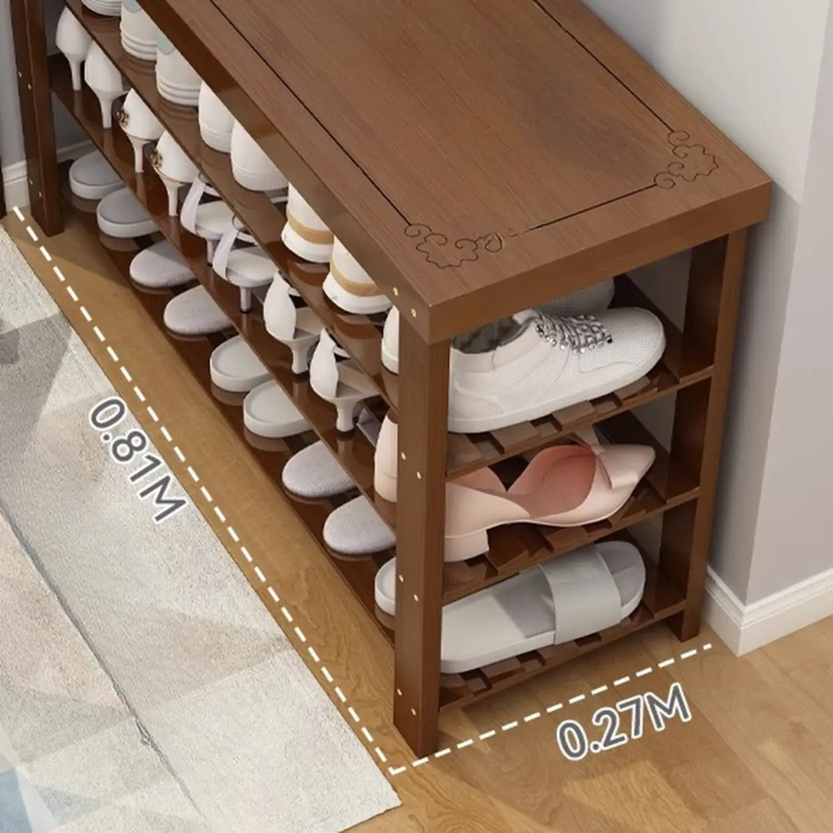 Freestanding Wood Bench Entryway Brown Medium Shoe Rack Image - 9