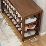 Freestanding Wood Bench Entryway Brown Medium Shoe Rack Image - 9