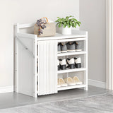 Freestanding Wood Entryway White Foldable Shoe Storage Image - 14