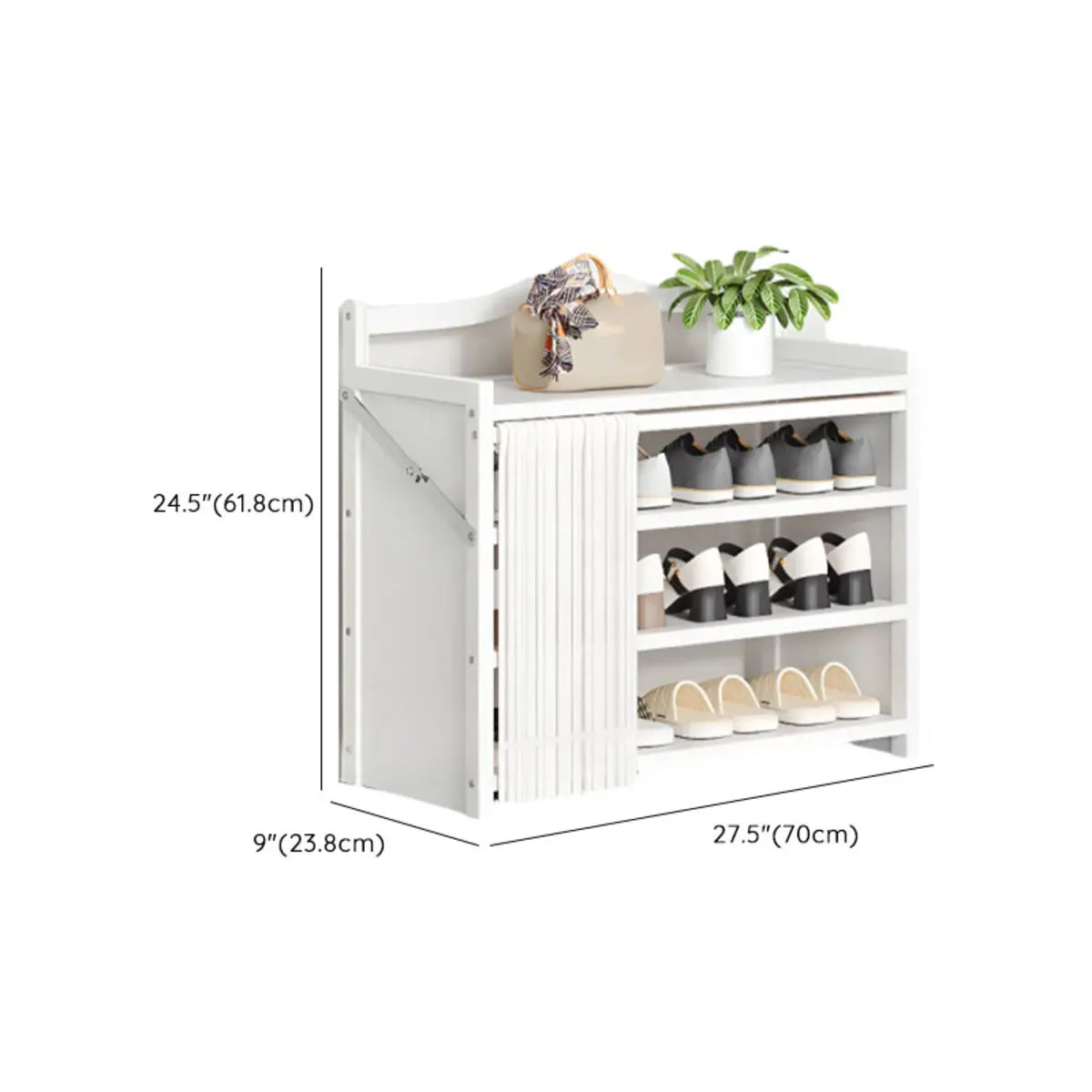 Freestanding Wood Entryway White Foldable Shoe Storage Image - 22