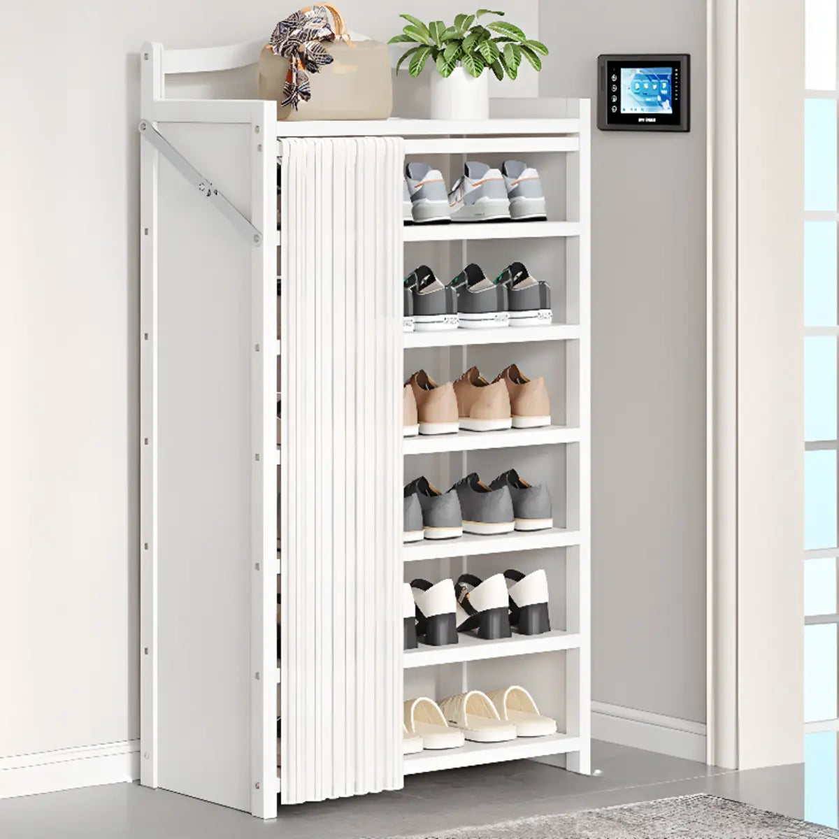Freestanding Wood Entryway White Foldable Shoe Storage Image - 3
