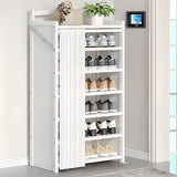 Freestanding Wood Entryway White Foldable Shoe Storage Image - 3