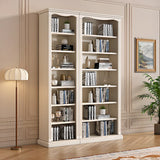 French Classic Vertical Beige Wood 6-Shelf Bookcase Image - 1