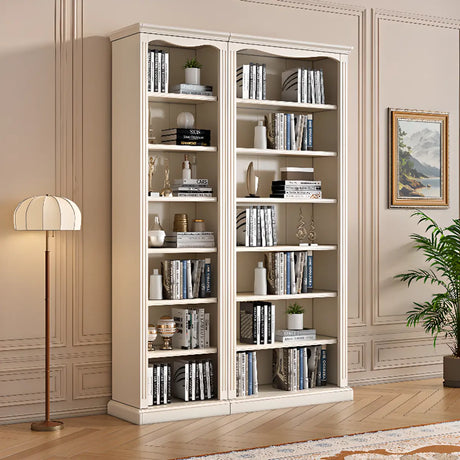 French Classic Vertical Beige Wood 6-Shelf Bookcase Image - 1