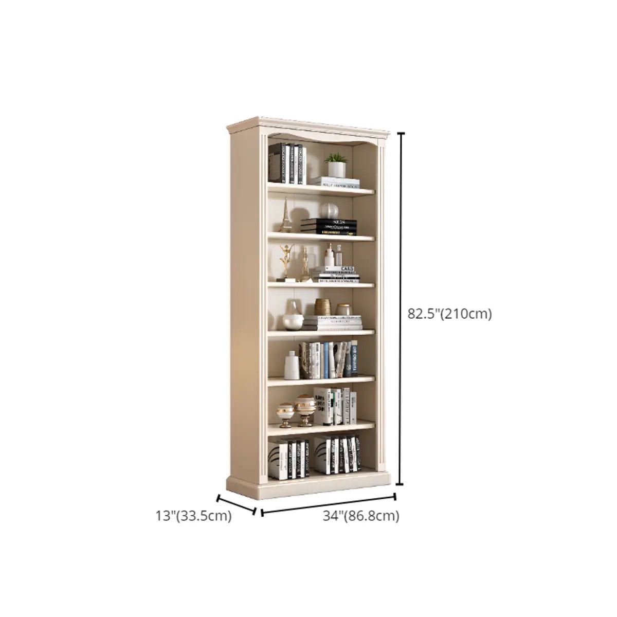 French Classic Vertical Beige Wood 6-Shelf Bookcase Image - 10