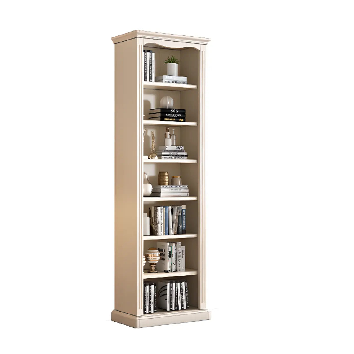 French Classic Vertical Beige Wood 6-Shelf Bookcase Image - 2