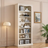 French Classic Vertical Beige Wood 6-Shelf Bookcase Image - 4