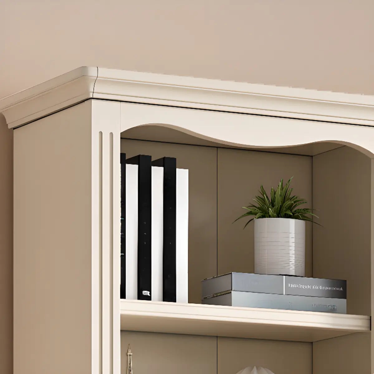 French Classic Vertical Beige Wood 6-Shelf Bookcase Image - 6