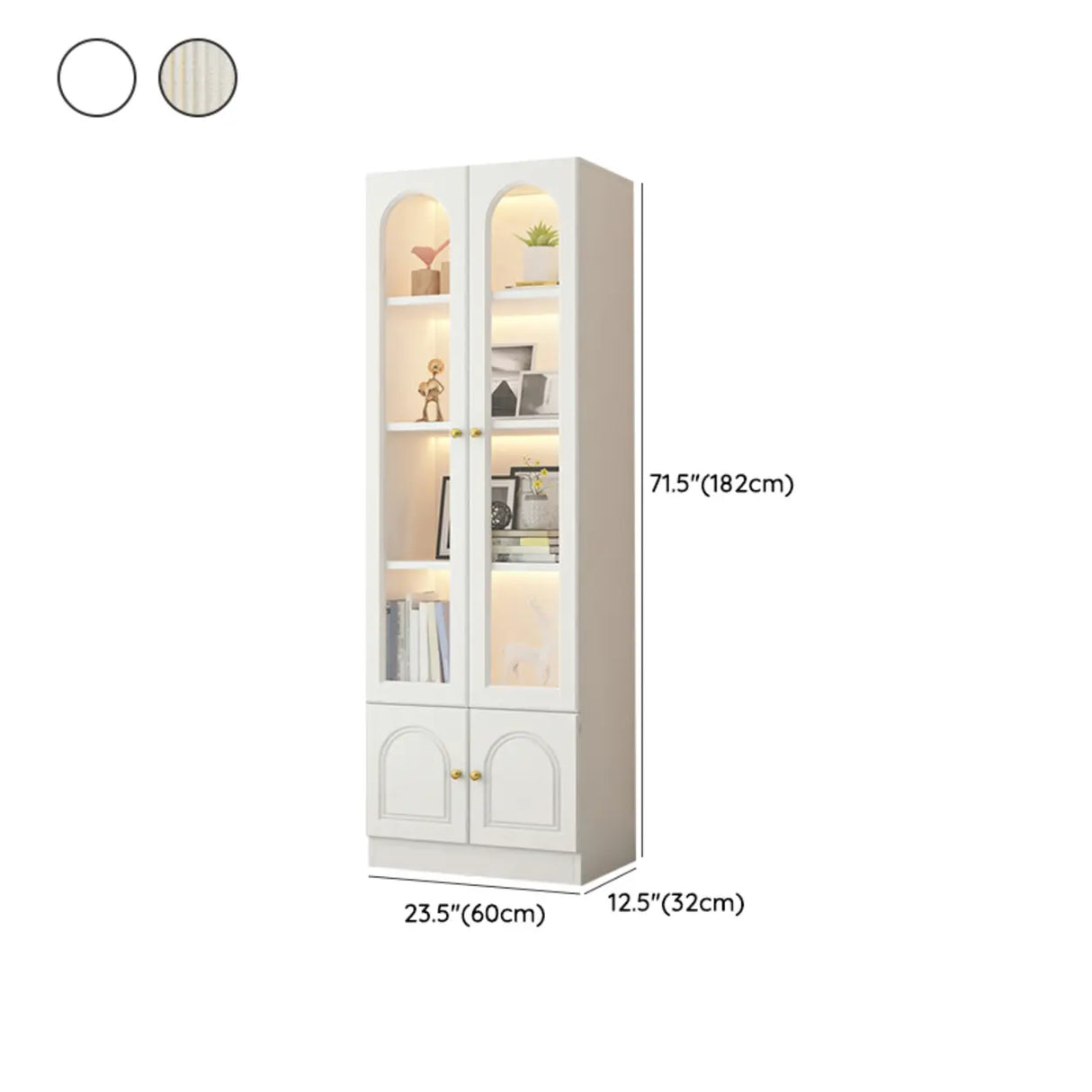 French Closed Cabinet White Elegant Arch Wood Bookcase Image - 21