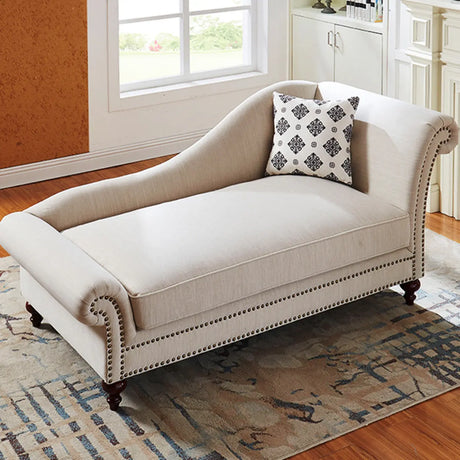 French Country Beige Linen Upholstered Right-Arm Chaise Image - 1