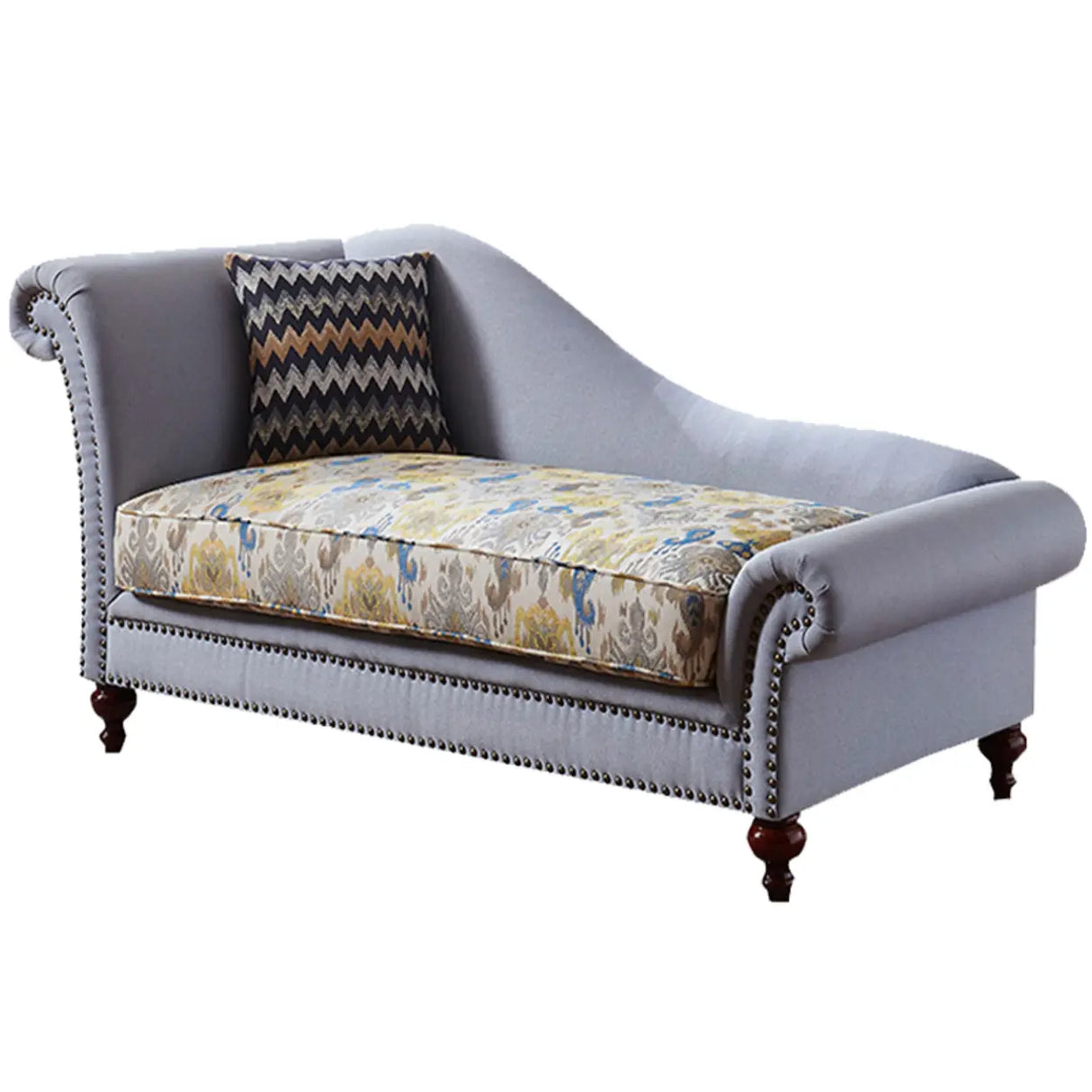 French Country Beige Linen Upholstered Right-Arm Chaise Image - 4