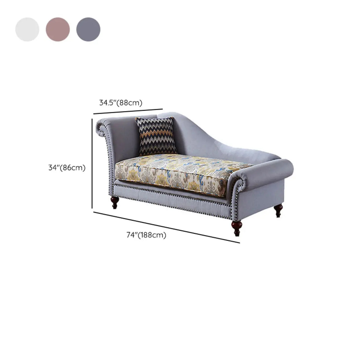 French Country Beige Linen Upholstered Right-Arm Chaise 