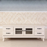 French Country Matte White Wood Rectangle Wood TV Stand Image - 3