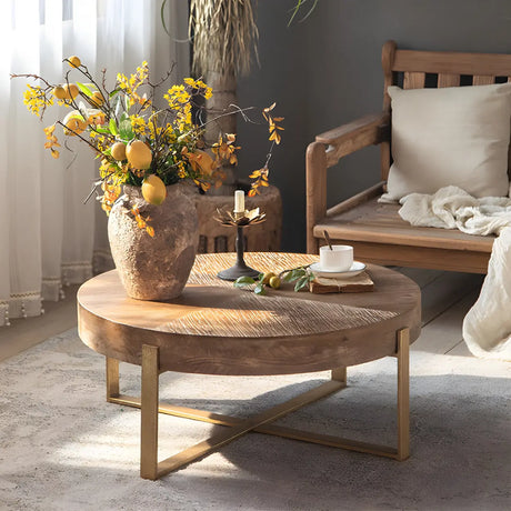 French Country Natural Finish Wooden Coffee Table Image - 1