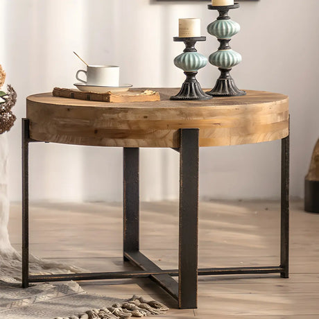 French Country Natural Finish Wooden Coffee Table Image - 2
