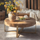 French Country Natural Finish Wooden Coffee Table Image - 3