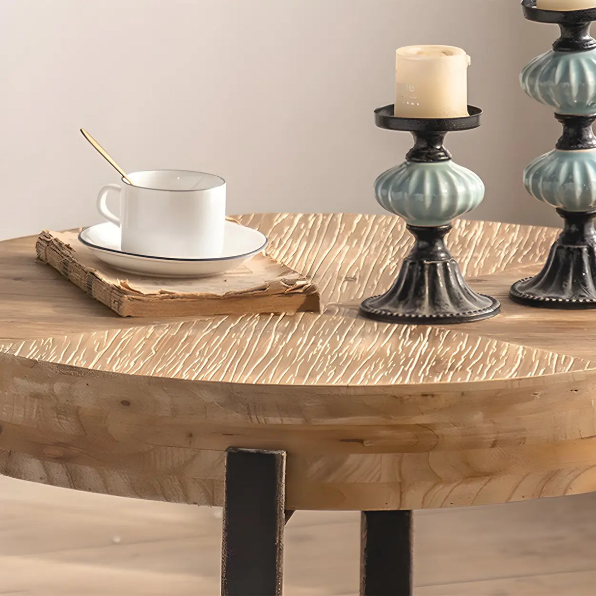 French Country Natural Finish Wooden Coffee Table Image - 7