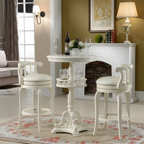 French Country Small Round Wooden Bar Table with Shelf Image - 2