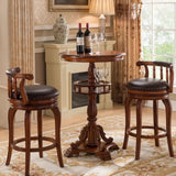 French Country Small Round Wooden Bar Table with Shelf Image - 3