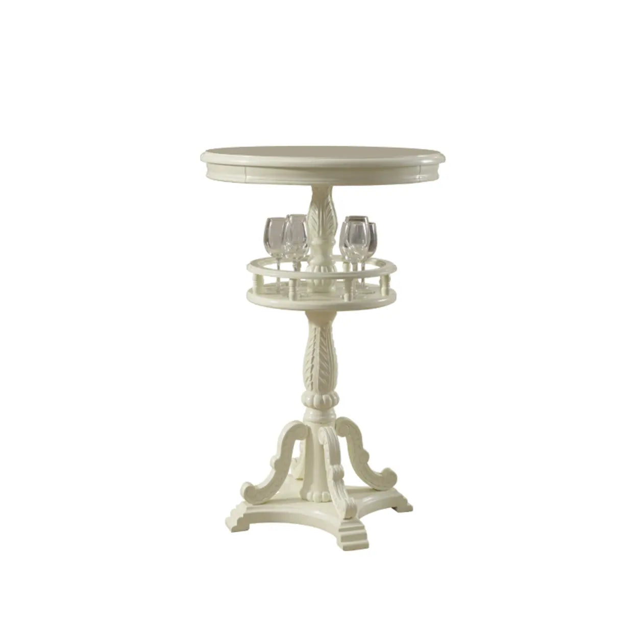 French Country Small Round Wooden Bar Table with Shelf Image - 4