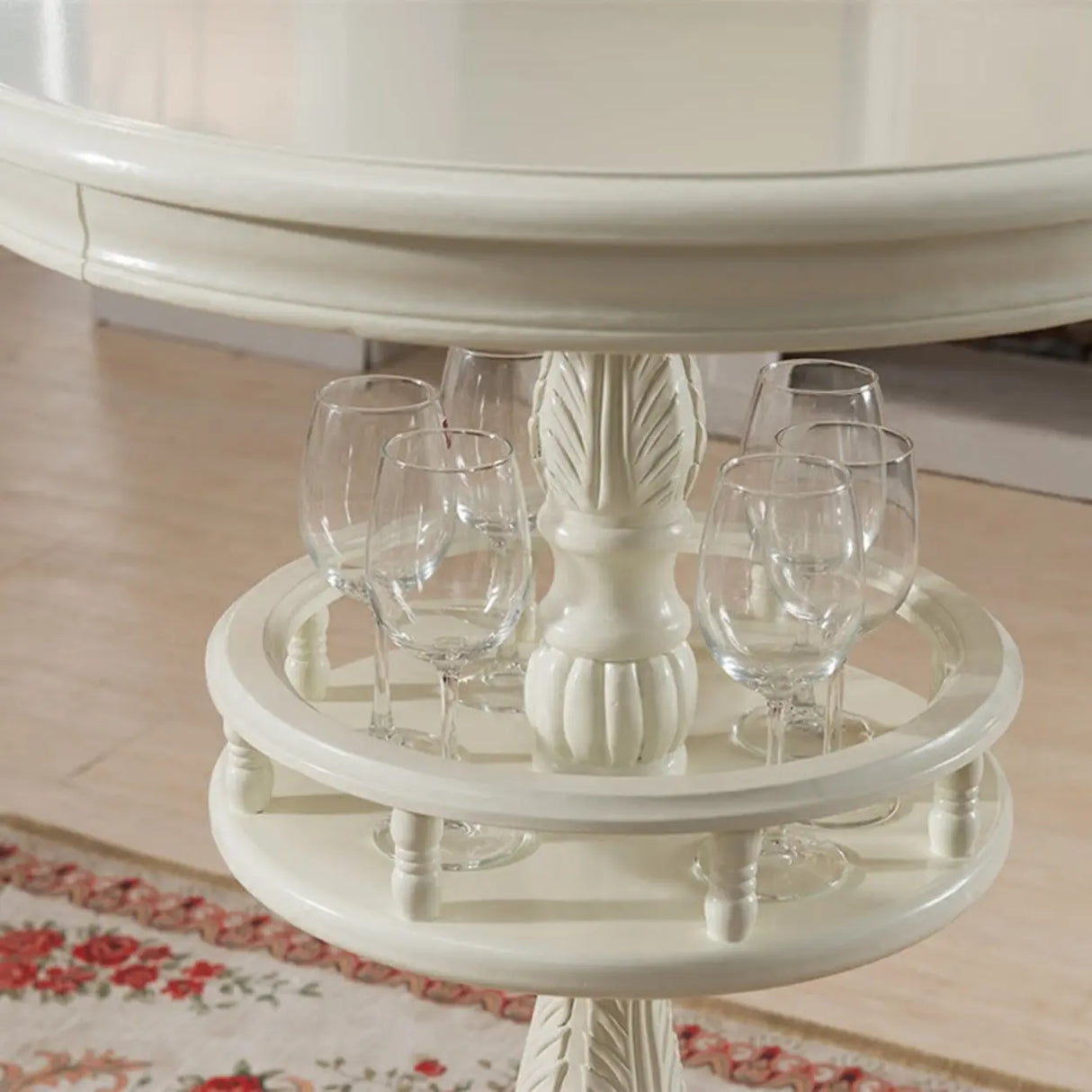 French Country Small Round Wooden Bar Table with Shelf Image - 6