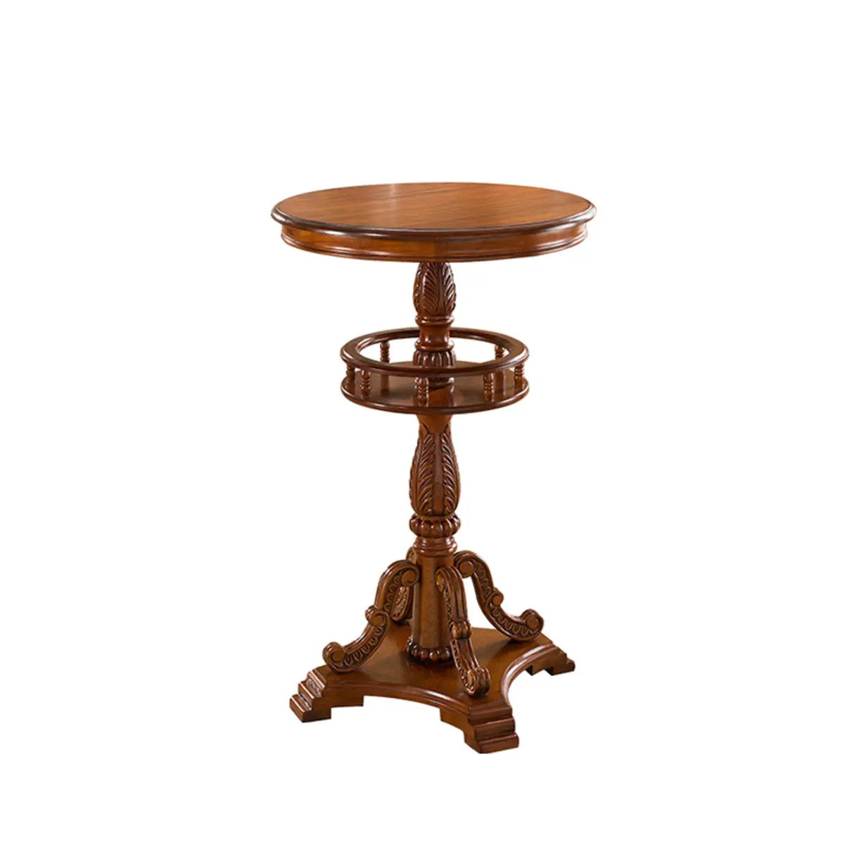 French Country Small Round Wooden Bar Table with Shelf Image - 7