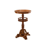 French Country Small Round Wooden Bar Table with Shelf Image - 7