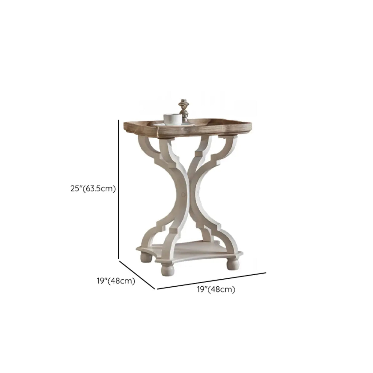 French Country Vintage White Carved Base Wood Side Table 