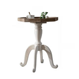 French Country Vintage White Carved Base Wood Side Table Image - 3