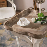 French Country Vintage White Carved Base Wood Side Table Image - 7