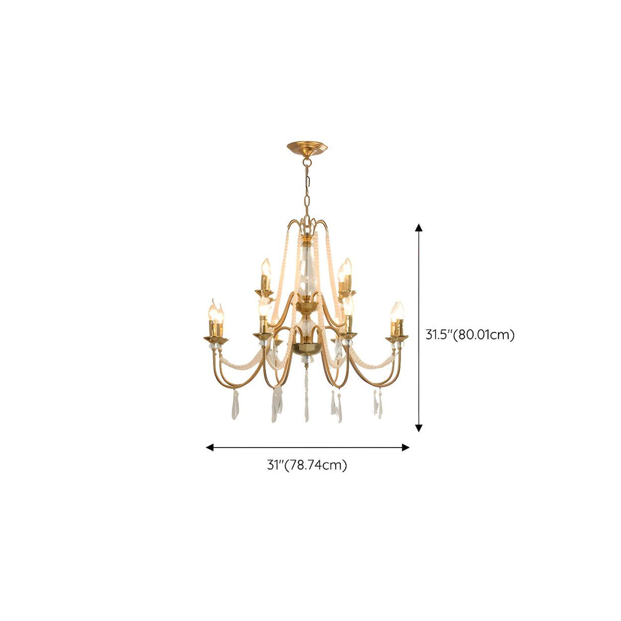 French Elegant Gold Pearls and Crystal Candle Chandelier Image - 18