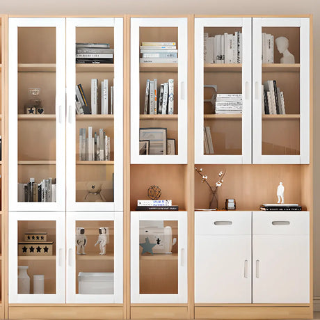 French Style Glass Doors Closed Back Wood Tall Bookcase Image - 1