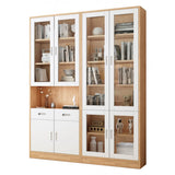 French Style Glass Doors Closed Back Wood Tall Bookcase Image - 10