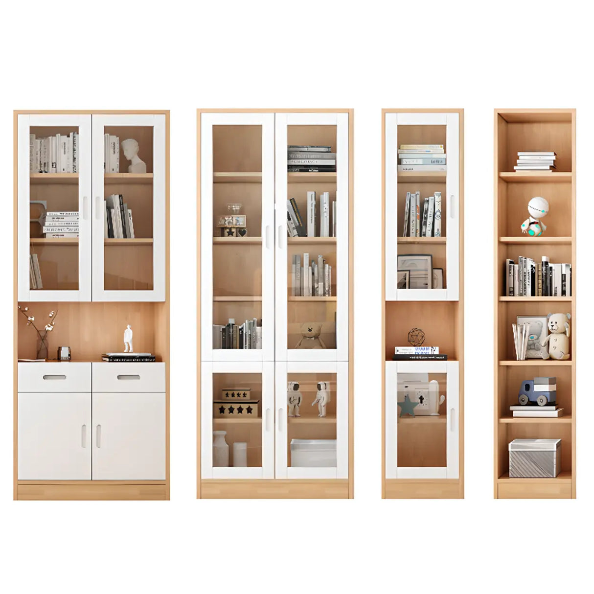 French Style Glass Doors Closed Back Wood Tall Bookcase Image - 11
