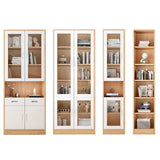 French Style Glass Doors Closed Back Wood Tall Bookcase Image - 11